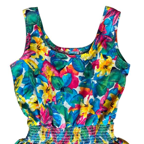 Vintage Dress Small Cottage Floral Leaves 80s does 50s Boho Tropical Fall Dress - Picture 4 of 13